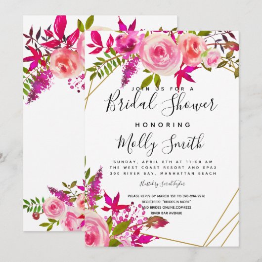 Crystal Pink Peach Rozen Waterverf Vrijgezellenfee Kaart (Voorkant / Achterkant)