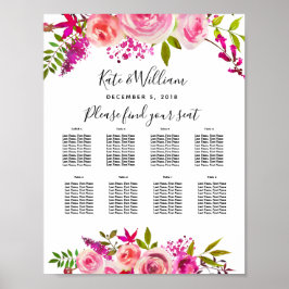 crystal Pink Rozen Table planparty/bruiloft Poster