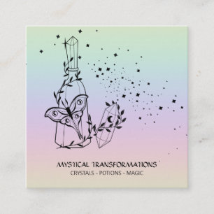 *~* Crystal Potions Luna Moth Stars Pastel Rainbow Vierkante Visitekaartje