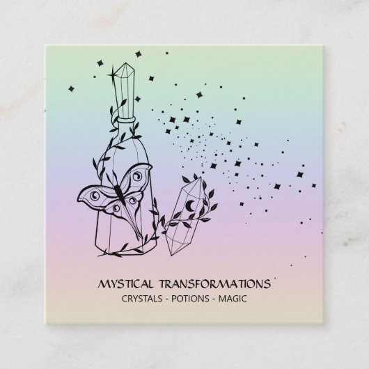 *~* Crystal Potions Luna Moth Stars Pastel Rainbow Vierkante Visitekaartje (Voorkant)