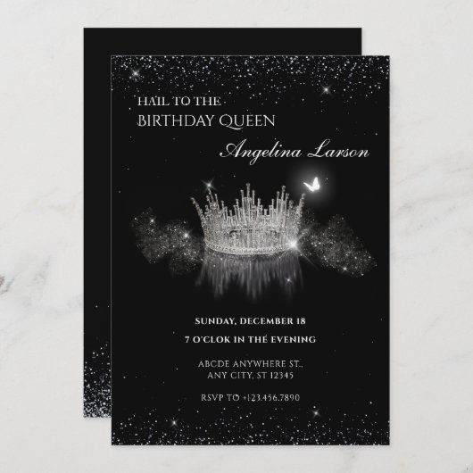 Crystal Queen Kroon Verjaardag uitnodiging (Voorkant / Achterkant)