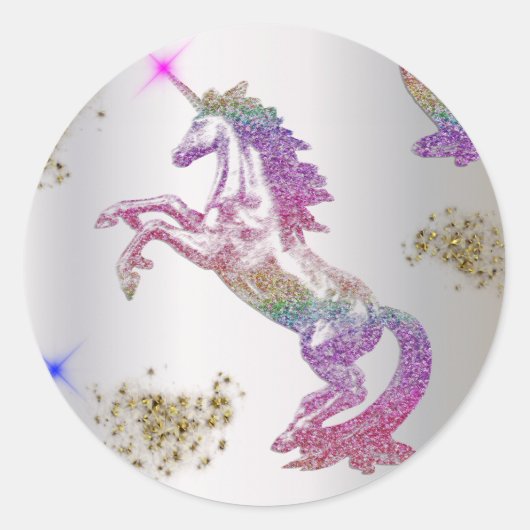 Crystal Rainbow Unicorns Ronde Sticker (Voorkant)