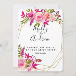 Crystal Roze Perzikrozen Trouw RSVP antwoordkaart