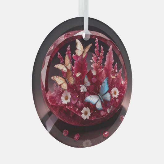 Crystal Ruby Flower Garden Butterflies Glas Ornament (Voorkant Rechts)