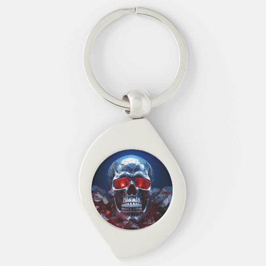 Crystal Skull met Ruby Red Eyes Metal Sleutelhange Sleutelhanger (Voorkant)