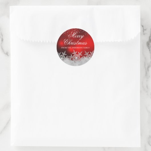Crystal sneeuwvlok rood Kerst sticker (Tas)