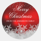 Crystal sneeuwvlok rood Kerst sticker (Voorkant)