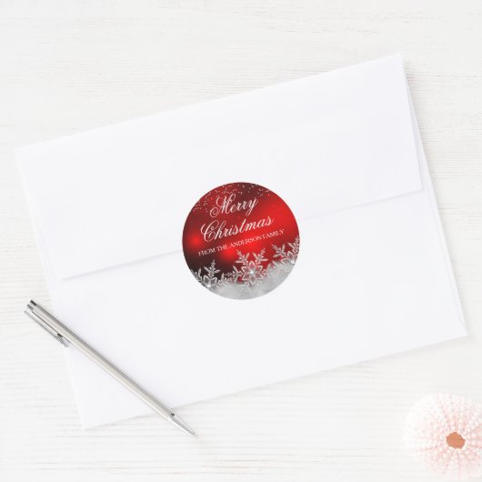 Crystal sneeuwvlok rood Kerst sticker (Envelop)