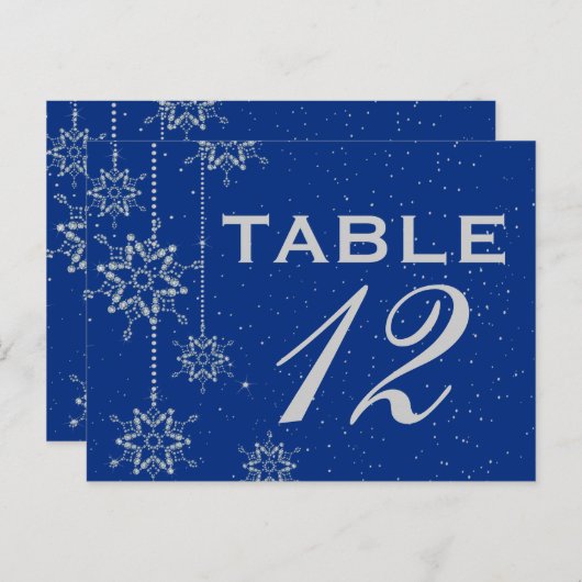 Crystal sneeuwvlokken blauw trouwtafel nummer briefkaart (Voorkant / Achterkant)