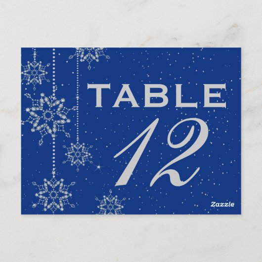 Crystal sneeuwvlokken blauw trouwtafel nummer briefkaart (Achterkant)
