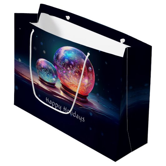 Crystal Snowballs Christmas Holiday Gift Bag Groot Cadeauzakje (Voorkant Gekanteld)