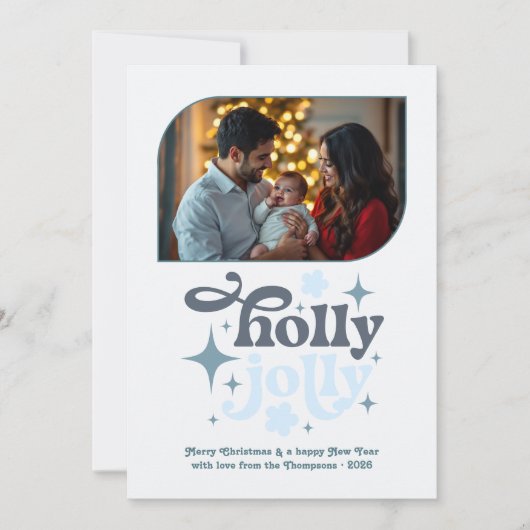 Crystal Snowfall Modern Blue Christmas Photo Feestdagenkaart (Voorkant)