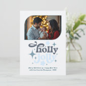 Crystal Snowfall Modern Blue Christmas Photo Feestdagenkaart (Staand voorkant)