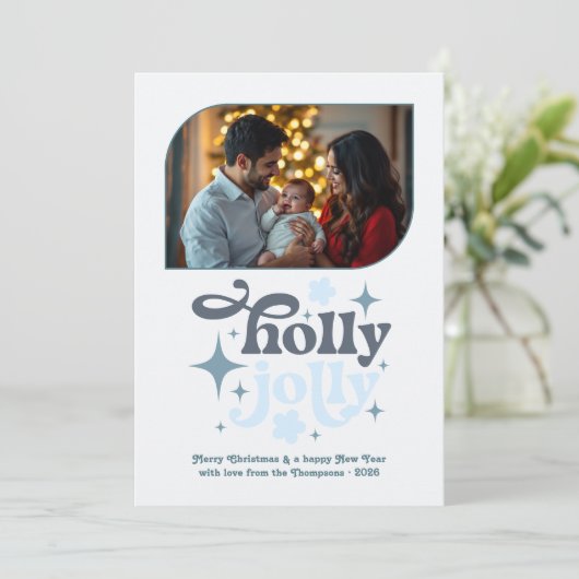 Crystal Snowfall Modern Blue Christmas Photo Feestdagenkaart (Staand voorkant)