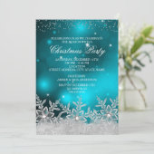 Crystal Snowflake Blauwgroen kerstfeest Uitnodigin Kaart (Staand voorkant)
