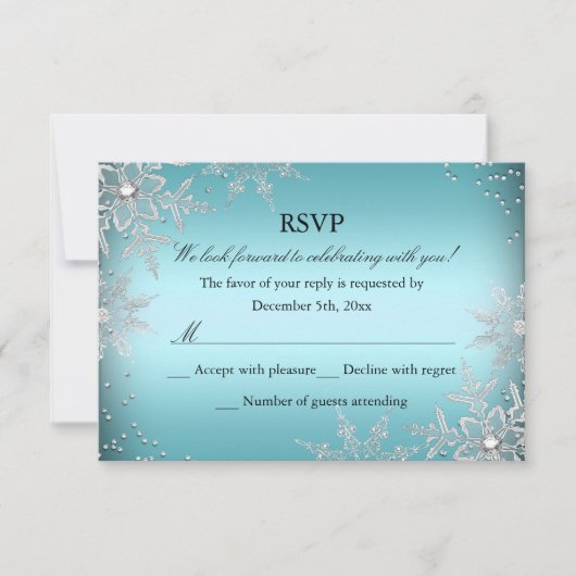 Crystal Snowflake Blue Christmas Party RSVP (Voorkant)