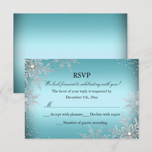 Crystal Snowflake Blue Christmas Party RSVP (Voorkant / Achterkant)