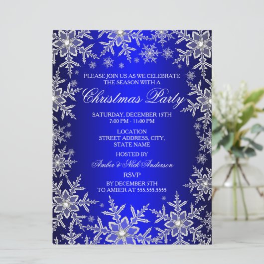 Crystal Snowflake Blue-kerstfeest uitgenodigd Kaart (Staand voorkant)
