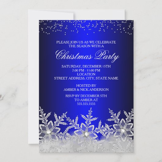 Crystal Snowflake Blue-kerstfeest uitgenodigd Kaart (Voorkant)