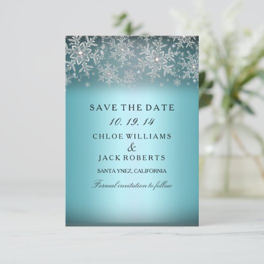 Crystal Snowflake Blue Winter behalve datum Save The Date (Staand voorkant)