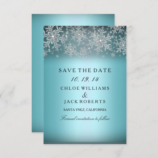 Crystal Snowflake Blue Winter behalve datum Save The Date (Voorkant / Achterkant)