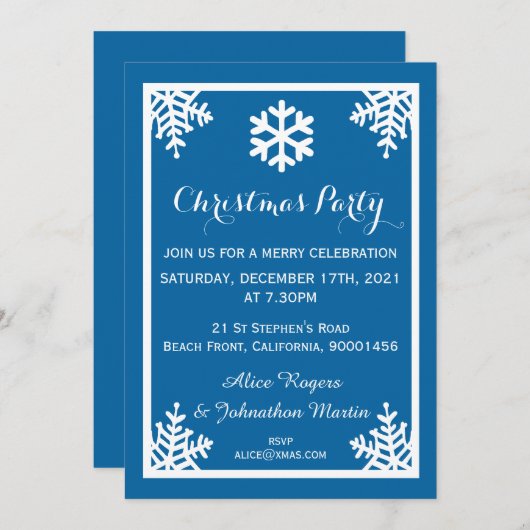 Crystal Snowflake Christmas Party Invitation Kaart (Voorkant / Achterkant)
