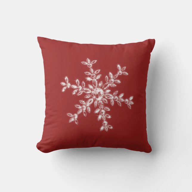 Crystal Snowflake Holiday Cushion in rood Kussen (Voorkant)