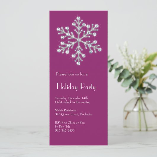 Crystal Snowflake Holiday Invitation (magenta) Kaart (Staand voorkant)