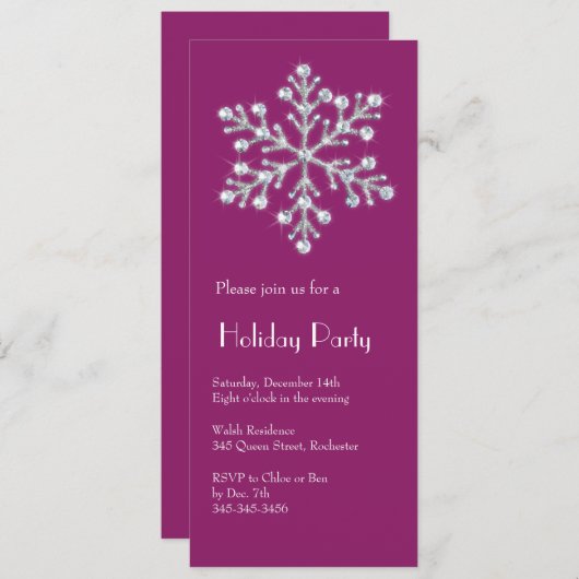 Crystal Snowflake Holiday Invitation (magenta) Kaart (Voorkant / Achterkant)