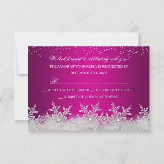 Crystal Snowflake Hot Pink Christmas Party RSVP (Voorkant)