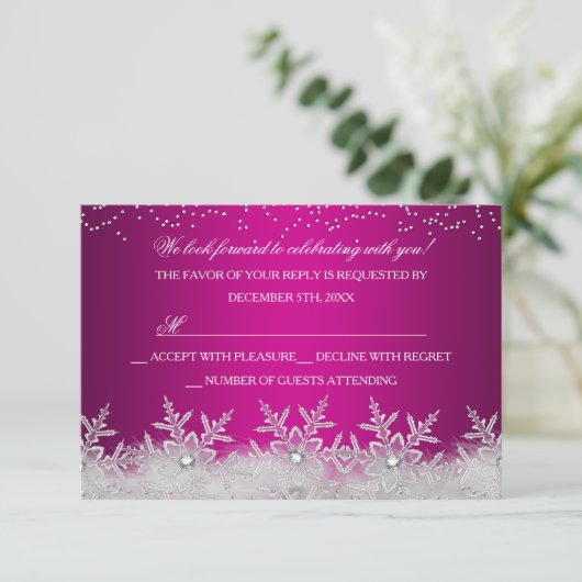 Crystal Snowflake Hot Pink Christmas Party RSVP (Staand voorkant)