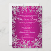 Crystal Snowflake Hot Pink kerstparty uitgenodigd Kaart (Voorkant)