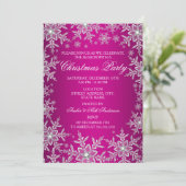 Crystal Snowflake Hot Pink kerstparty uitgenodigd Kaart (Staand voorkant)