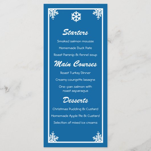 Crystal Snowflake-kerstmenu Menu (Achterkant)