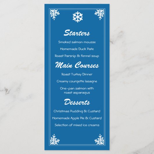 Crystal Snowflake-kerstmenu Menu (Achterkant)