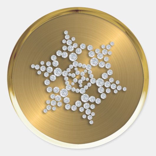 Crystal Snowflake op Gold Seal Ronde Sticker (Voorkant)