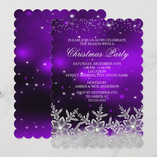 Crystal Snowflake Paarse kerstfeestdag Kaart (Voorkant / Achterkant)