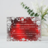 Crystal Snowflake Red Christmas Holiday RSVP Kaartje (Staand voorkant)