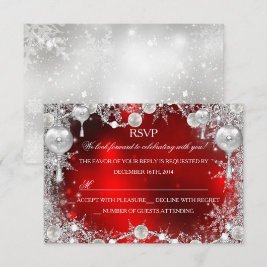 Crystal Snowflake Red Christmas Holiday RSVP Kaartje (Voorkant / Achterkant)