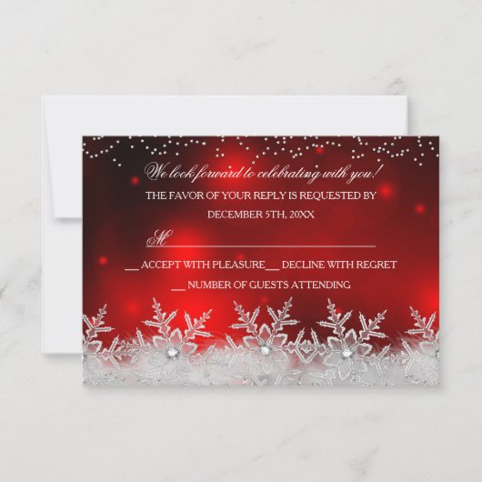 Crystal Snowflake Red Christmas Party RSVP (Voorkant)
