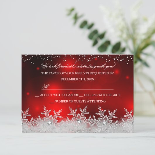 Crystal Snowflake Red Christmas Party RSVP (Staand voorkant)