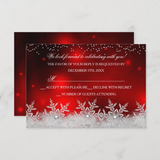Crystal Snowflake Red Christmas Party RSVP (Voorkant / Achterkant)