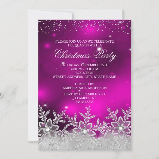 Crystal Snowflake Roze Kerstfeest Uitnodigen Kaart (Voorkant)