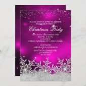 Crystal Snowflake Roze Kerstfeest Uitnodigen Kaart (Voorkant / Achterkant)