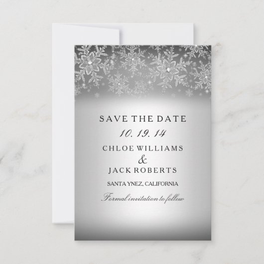 Crystal Snowflake Silver Winter behalve de datum Save The Date (Voorkant)