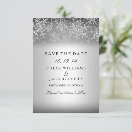 Crystal Snowflake Silver Winter behalve de datum Save The Date (Staand voorkant)