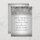Crystal Snowflake Silver Winter behalve de datum Save The Date (Voorkant / Achterkant)