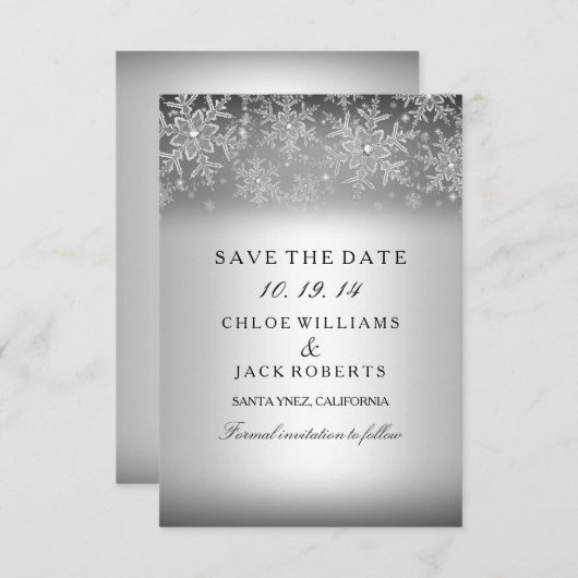 Crystal Snowflake Silver Winter behalve de datum Save The Date (Voorkant / Achterkant)