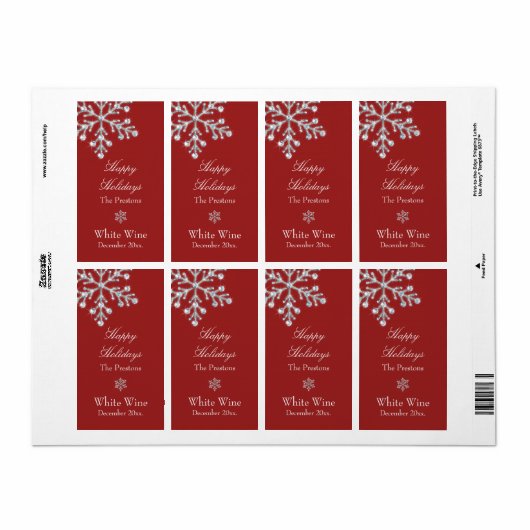 Crystal Snowflake Wijnlabel (rood) Etiket (Full Sheet)