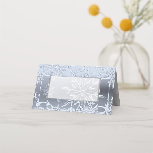 Crystal Snowflake Winter Wedding Gevouwen Plaats K Plaatskaartje (Voorkant)